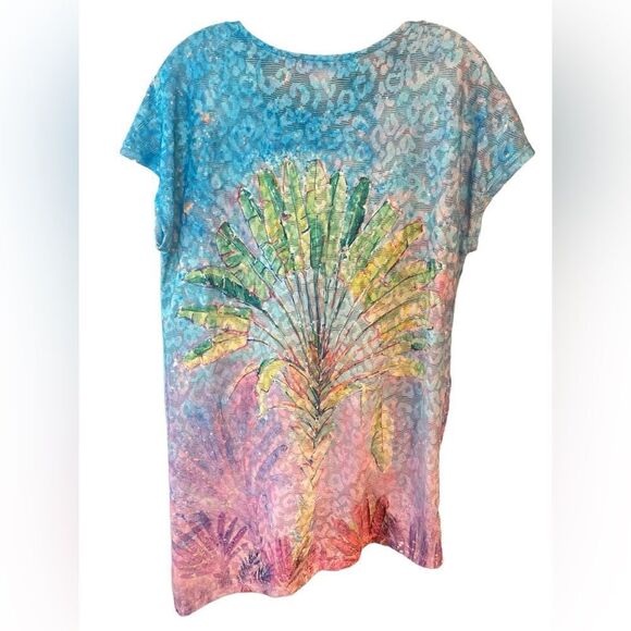 Leoma Lovegrove Sz M Blue Florida Travelers Palm Tree Shirt Sleeve Summer TShirt - Picture 2 of 6